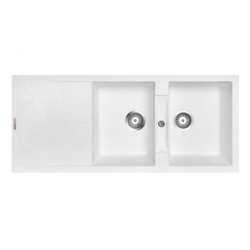1150x500mm White Granite Double Bowl Kitchen Sink - MTO Marbles & Tiles Outlet