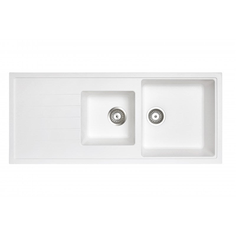 1160x500mm White Granite 1 & 1/2 Bowl Kitchen Sink - MTO Marbles & Tiles Outlet
