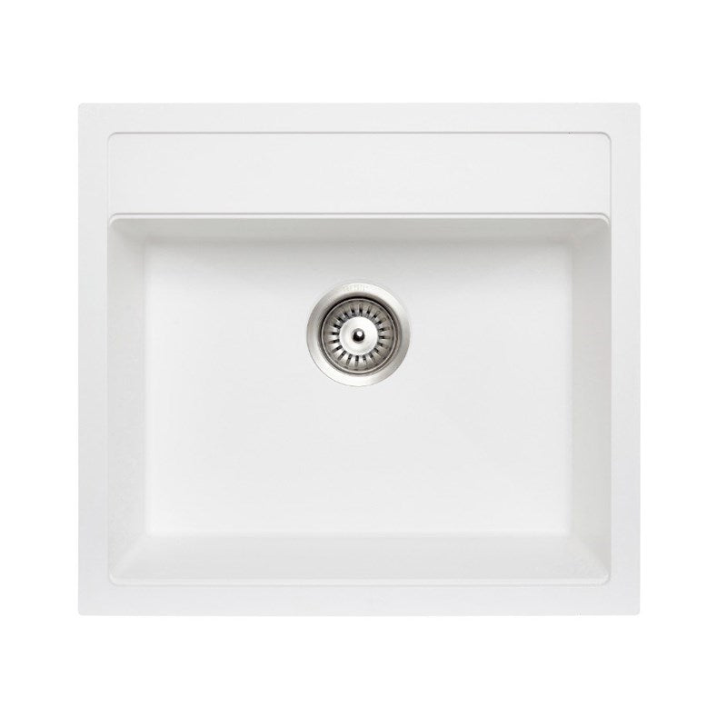 560x510mm White Granite Single Bowl Kitchen Sink - MTO Marbles & Tiles Outlet