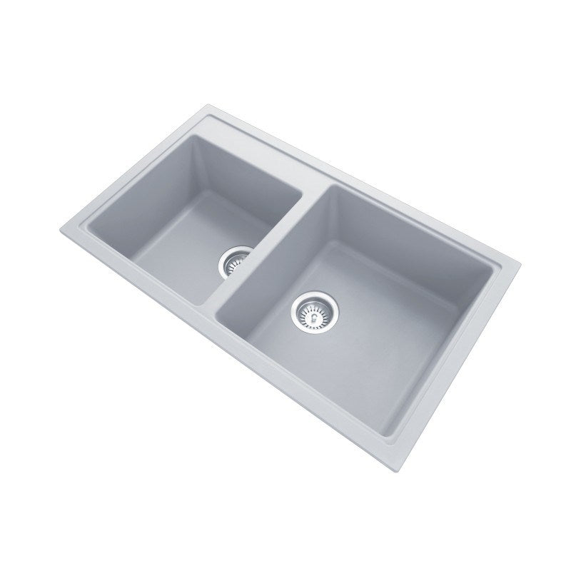 860x500x200mm Concrete Grey Granite 1 & 3/4 Bowl Kitchen Sink - MTO Marbles & Tiles Outlet