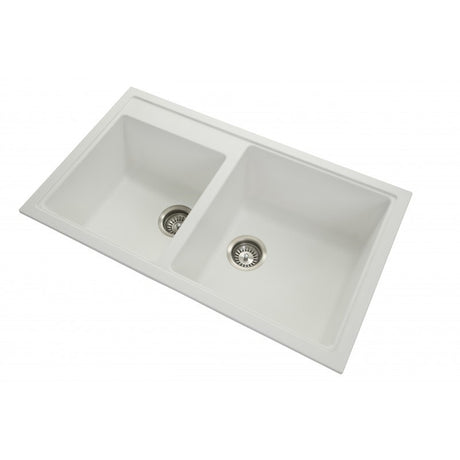 860x500x200mm White Granite 1 & 3/4 Bowl Kitchen Sink - MTO Marbles & Tiles Outlet