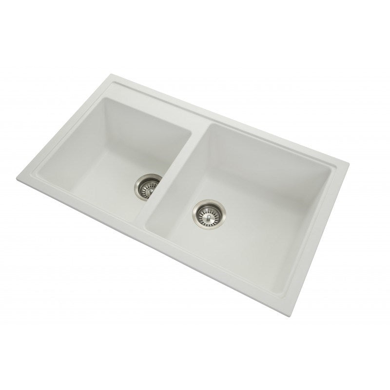 860x500x200mm White Granite 1 & 3/4 Bowl Kitchen Sink - MTO Marbles & Tiles Outlet