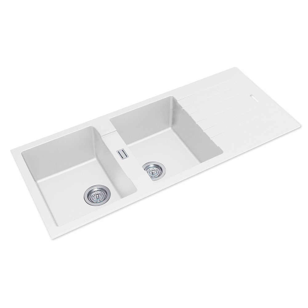 1160x500x200mm White Granite Double Bowl Kitchen Sink - MTO Marbles & Tiles Outlet