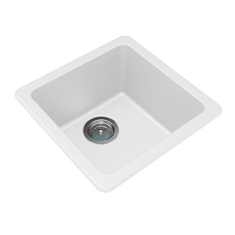 422x422x203mm White Granite Single Bowl Kitchen Sink - MTO Marbles & Tiles Outlet