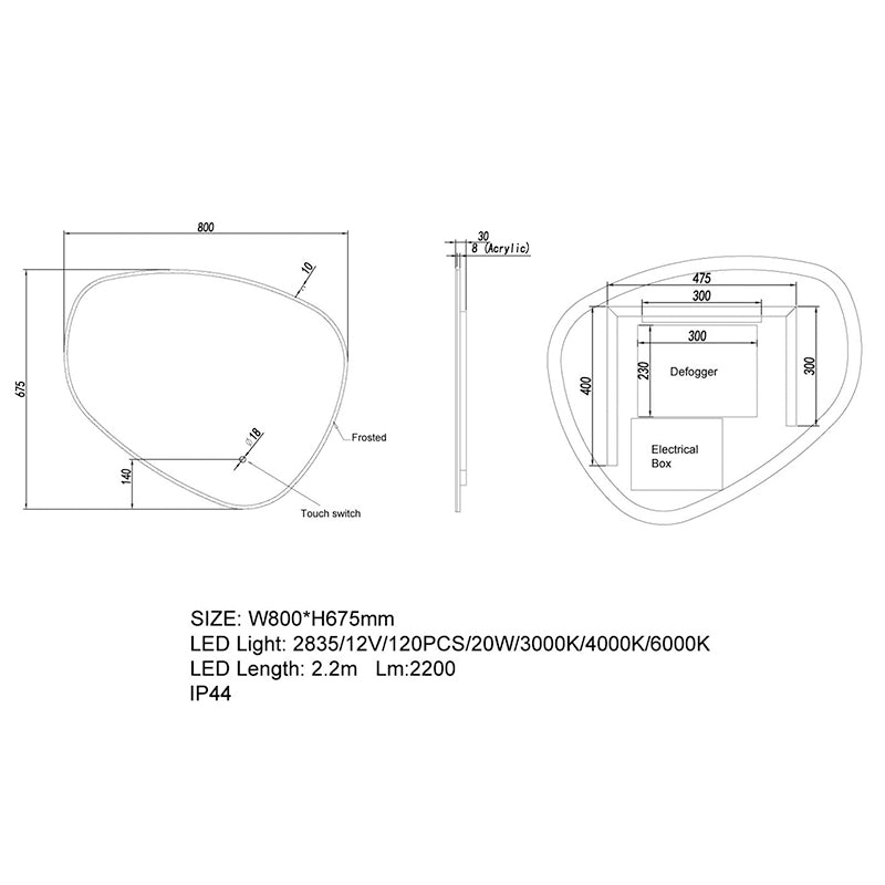 800x675mm LED Mirror - MTO Marbles & Tiles Outlet