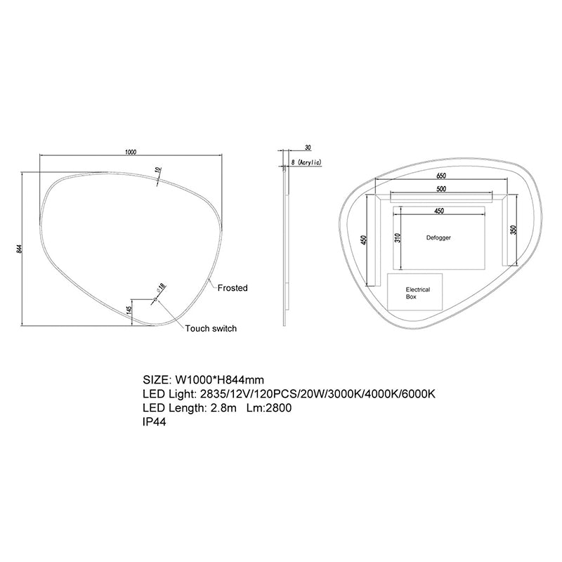 1000x844mm LED Mirror - MTO Marbles & Tiles Outlet