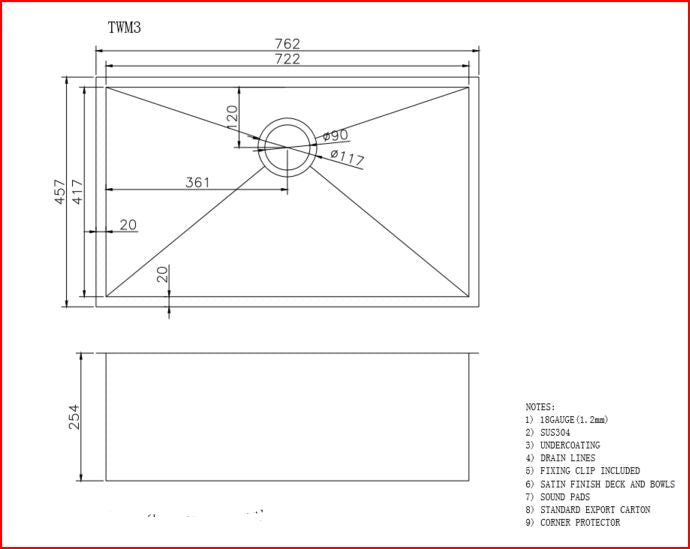 762x457x254mm Gunmetal Stainless Steel PVD Single Bowl Kitchen Sink - MTO Marbles & Tiles Outlet