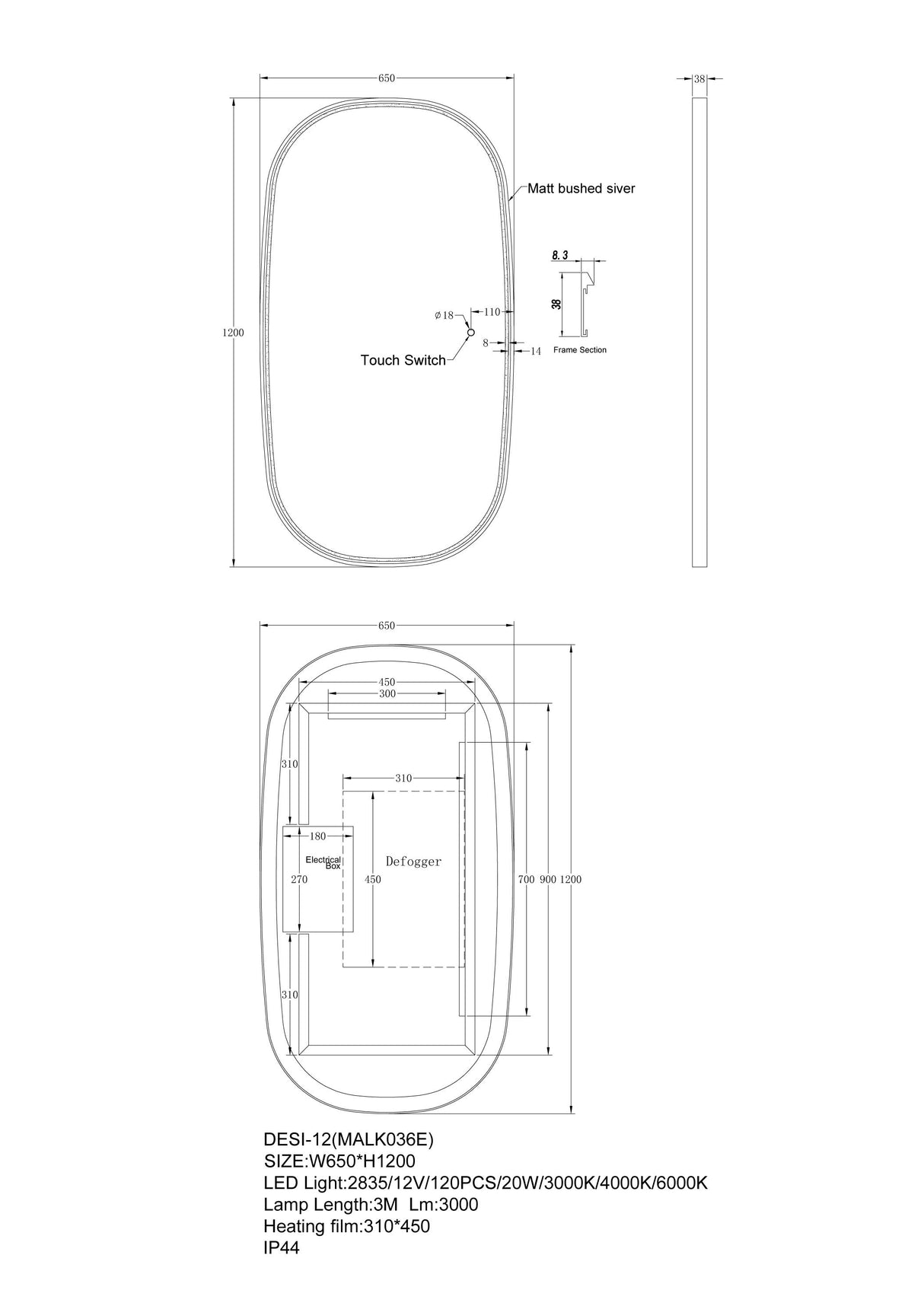 1200x650mm Framed LED Dressing Mirror - MTO Marbles & Tiles Outlet