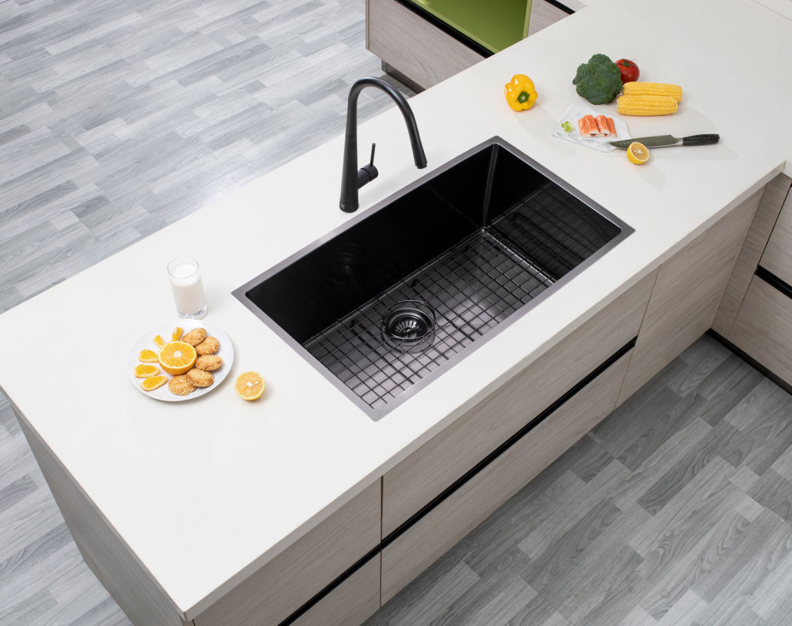 762x457x254mm Gunmetal Stainless Steel PVD Single Bowl Kitchen Sink - MTO Marbles & Tiles Outlet