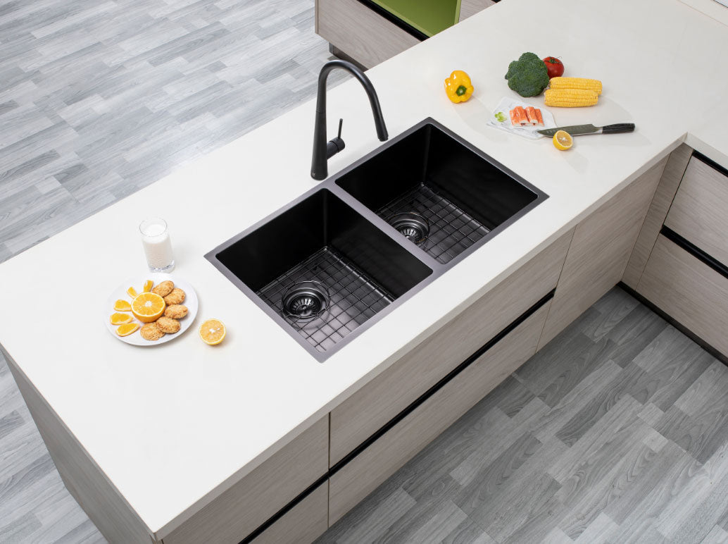 820x457x230mm Gunmetal Stainless Steel PVD Double Bowl Kitchen Sink - MTO Marbles & Tiles Outlet