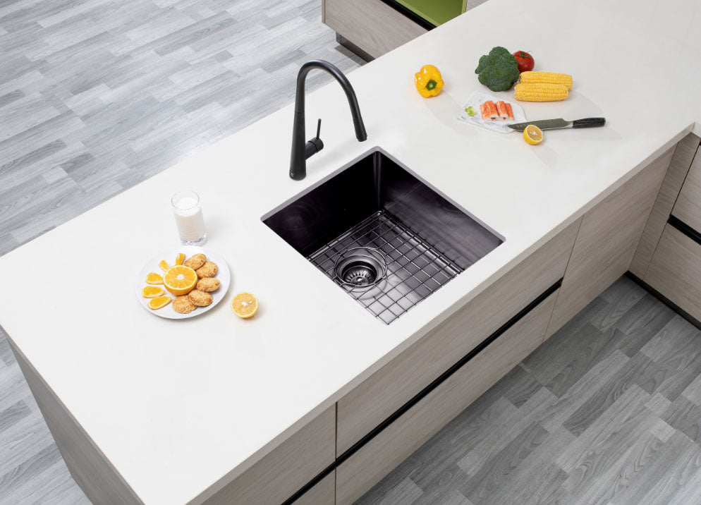 390x450x215mm Gunmetal Stainless Steel PVD Single Bowl Kitchen Sink - MTO Marbles & Tiles Outlet