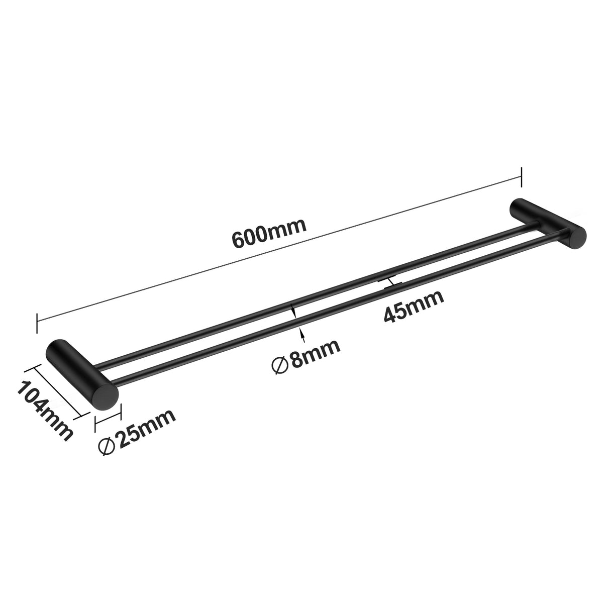 600mm Black Double Towel Rail - MTO Marbles & Tiles Outlet