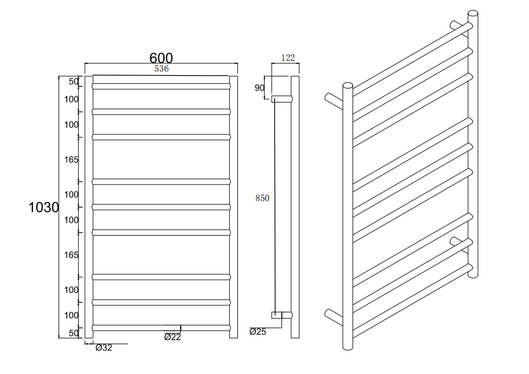 Black Heated Towel Rack 9 Bars - MTO Marbles & Tiles Outlet