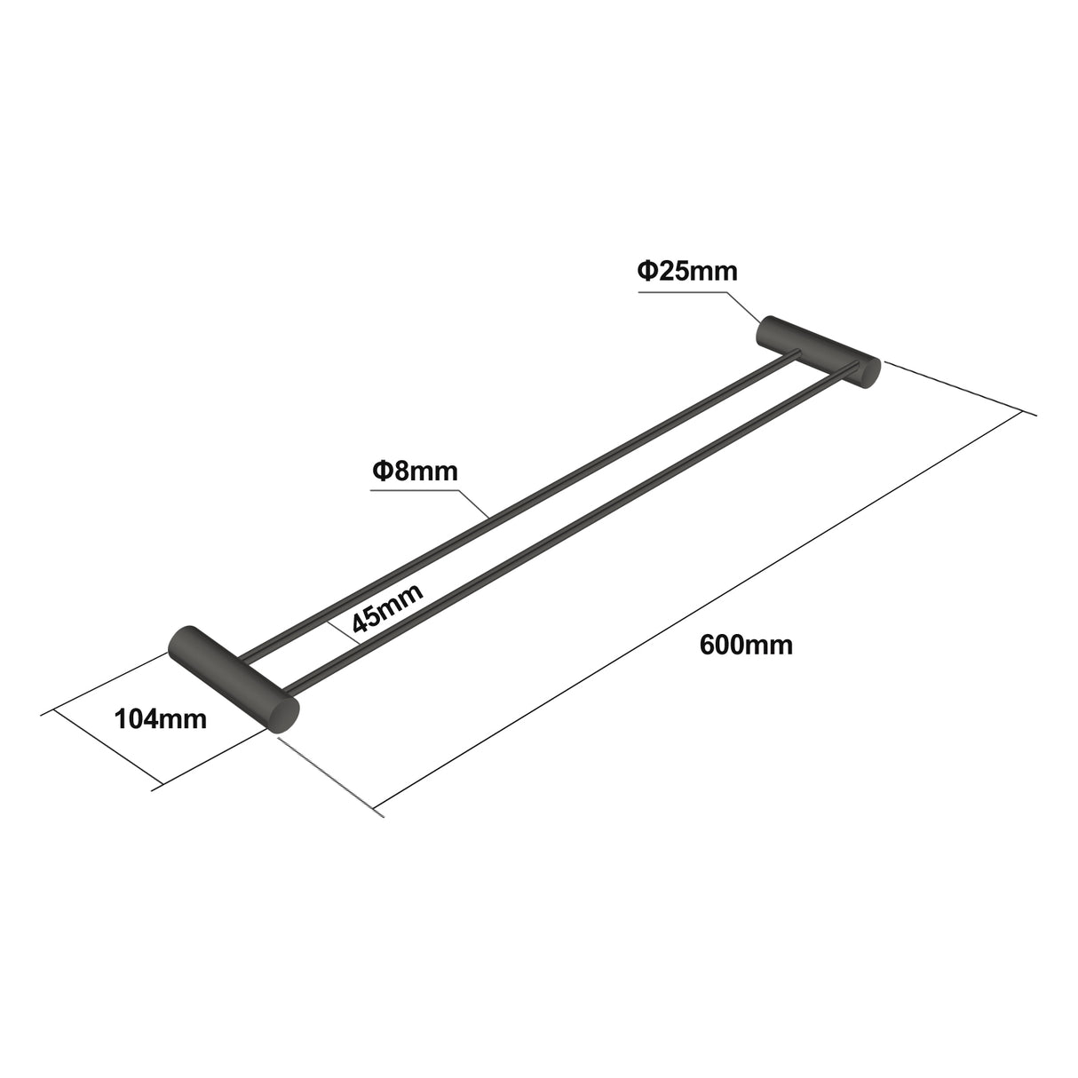 600mm Gunmetal Double Towel Rail - MTO Marbles & Tiles Outlet