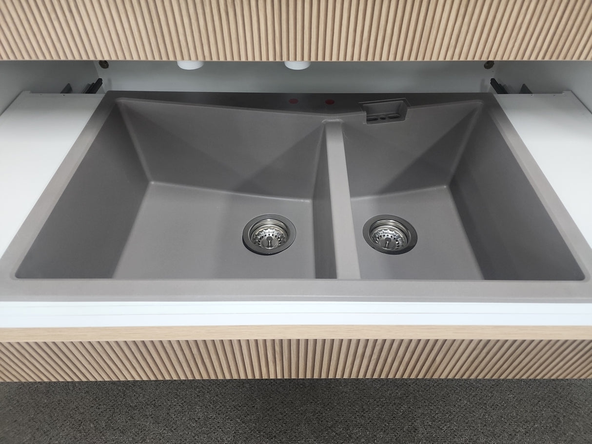 800x500mm Concrete Grey Granite Double Bowl Kitchen Sink - MTO Marbles & Tiles Outlet