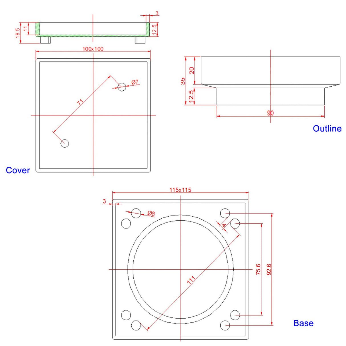 115x115mm Chrome Tile Insert Drain