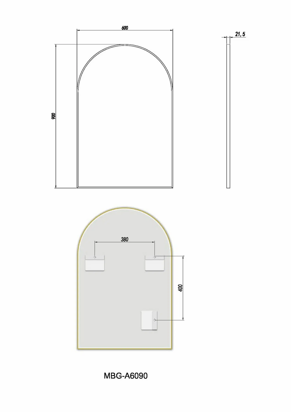 600x900x21.5mm Matte Brushed Gold Framed Mirror