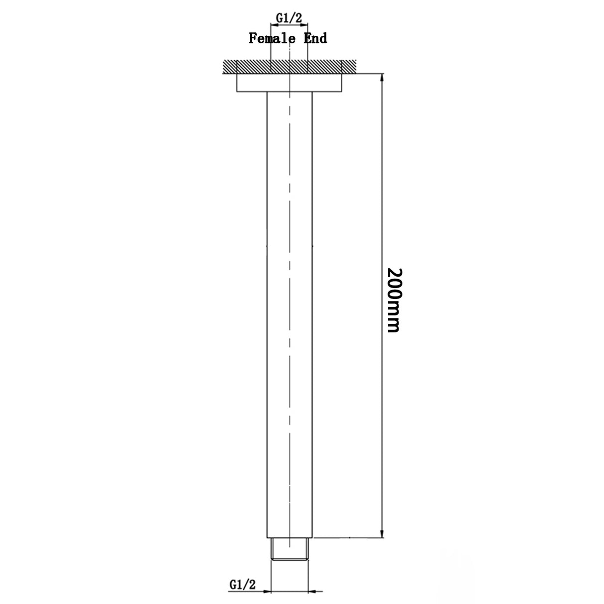 200mm Black Ceiling Shower Arm