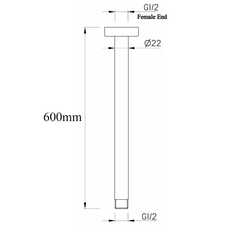 600mm Black Ceiling Shower Arm