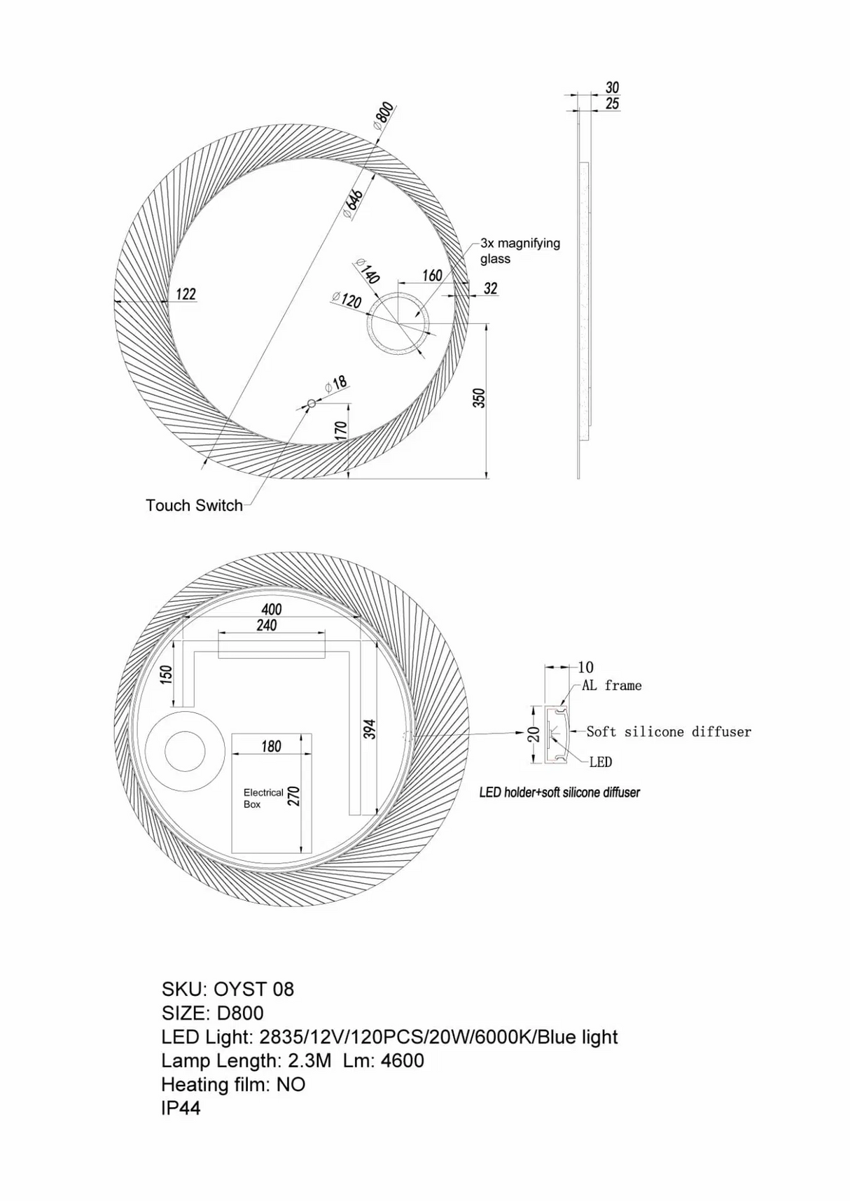 800mm LED Mirror