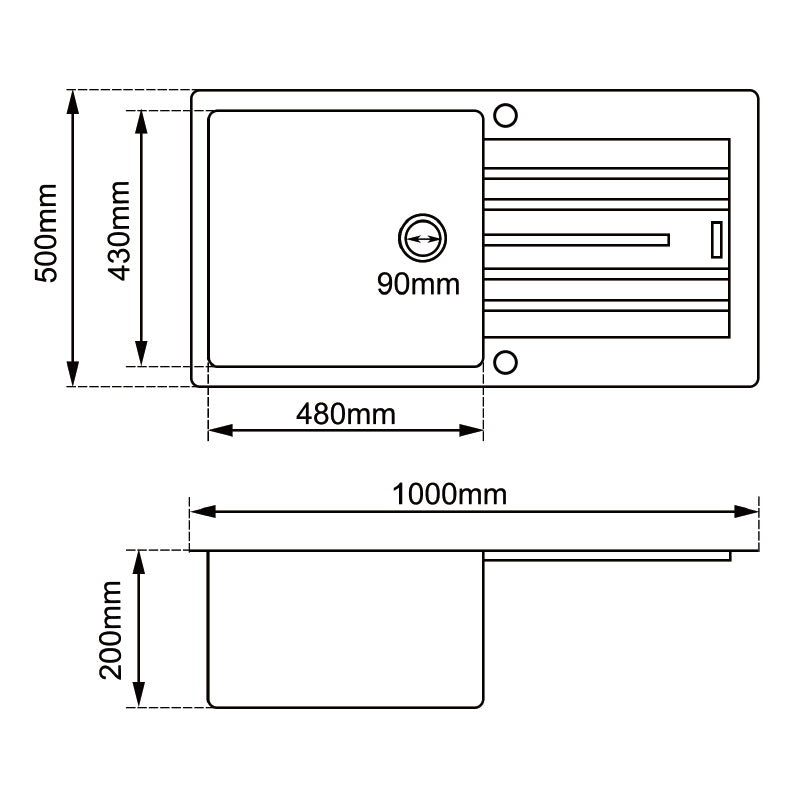 1000x500x200mm Black Arete Single Bowl Kitchen Sink