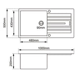 1000x500x200mm White Arete Single Bowl Kitchen Sink
