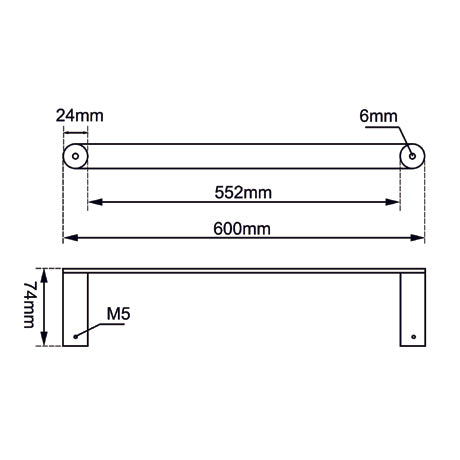 RUSHY - 600mm Gunmetal Single Towel Rail