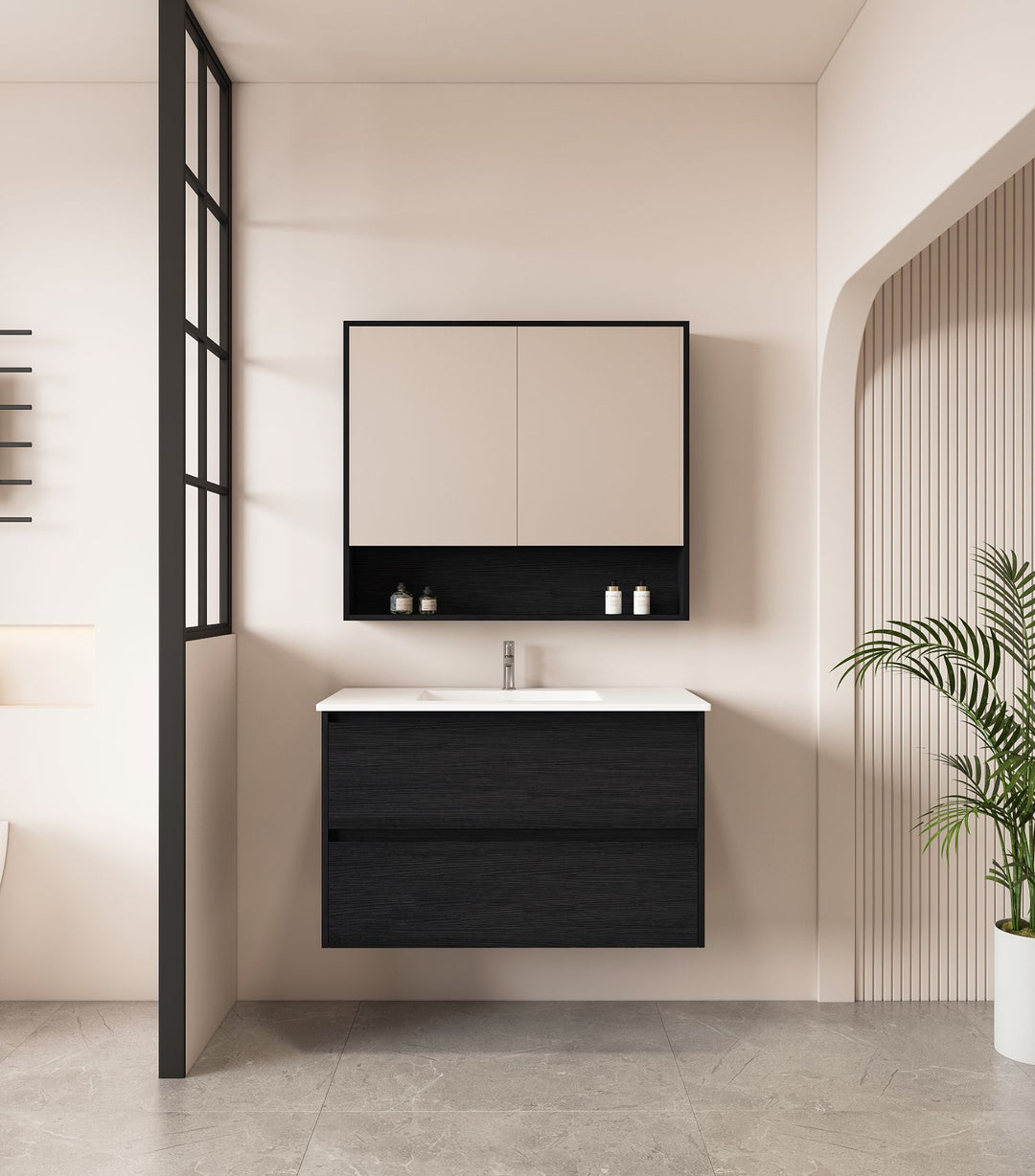 900mm Wall-Hung Vanity - Black Oak