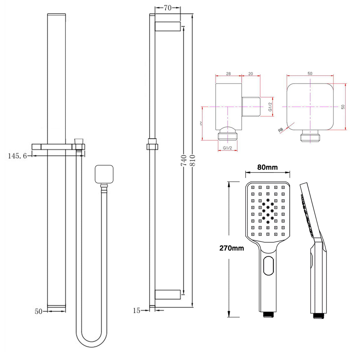 Chrome Shower Rail with Handheld Shower