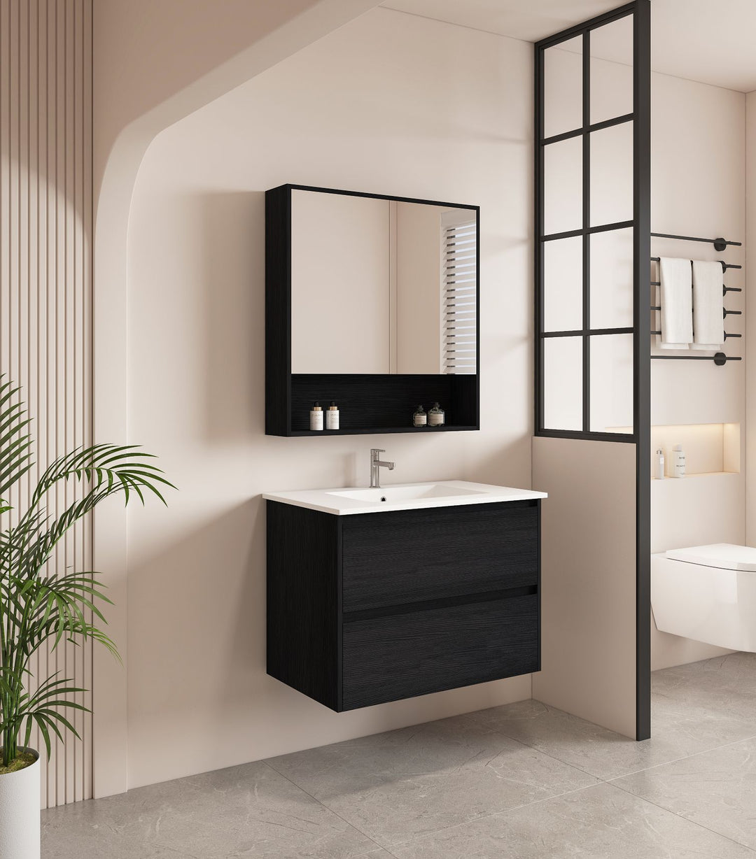 750mm Wall-Hung Vanity - Black Oak
