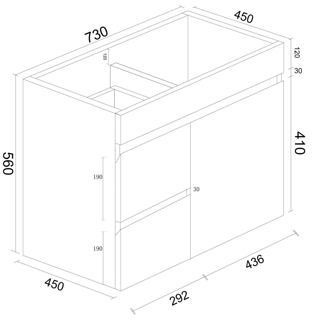 750mm PVC Wall-Hung Vanity (LHD)