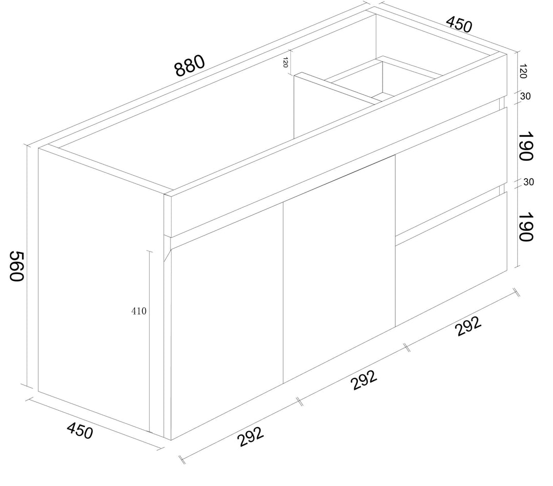 900mm PVC Wall-Hung Vanity (RHD)