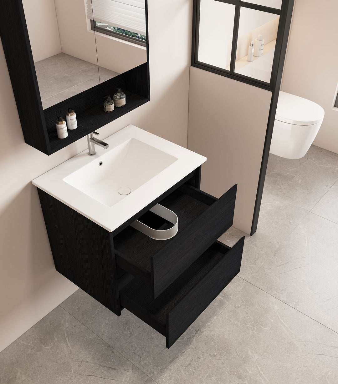 600mm Wall-Hung Vanity - Black Oak