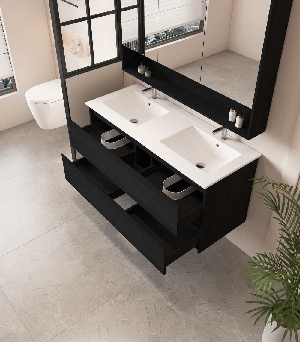 1200mm Wall-Hung Vanity - Black Oak