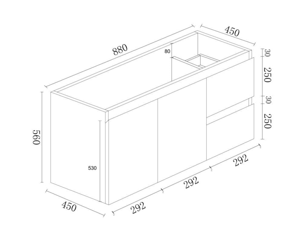 900mm MDF Wall-Hung Vanity (RHD)