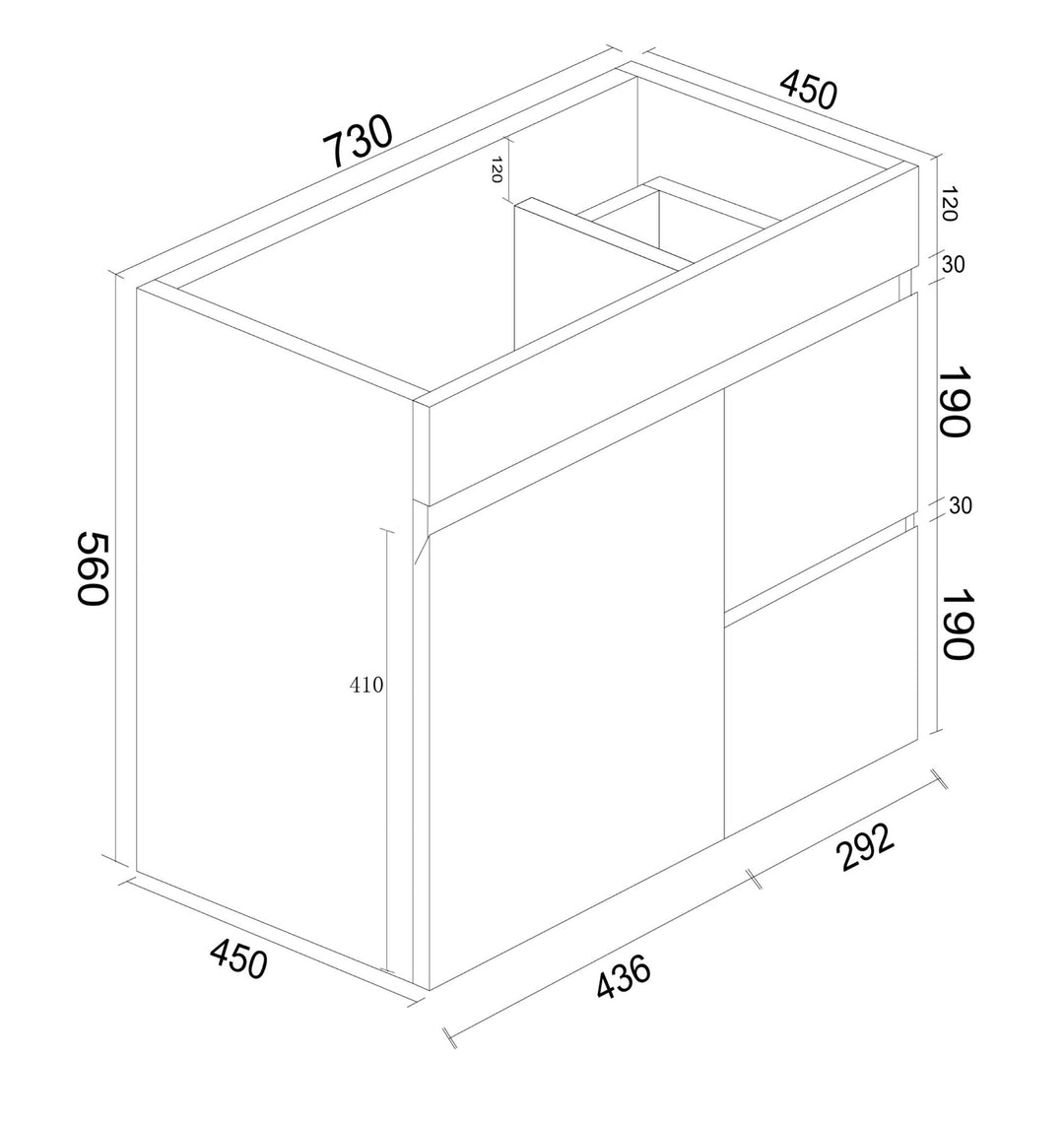 750mm PVC Wall-Hung Vanity (RHD)