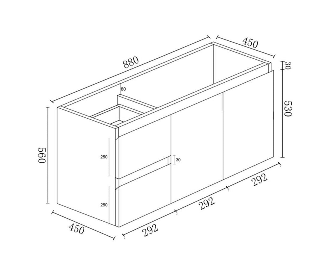 900mm MDF Wall-Hung Vanity (LHD)