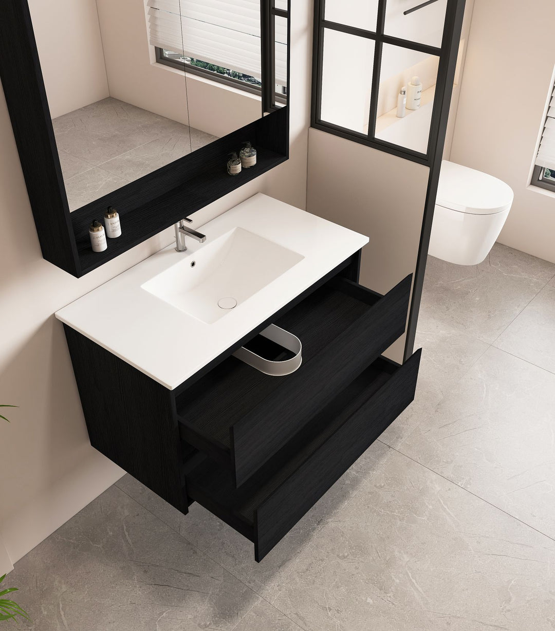900mm Wall-Hung Vanity - Black Oak