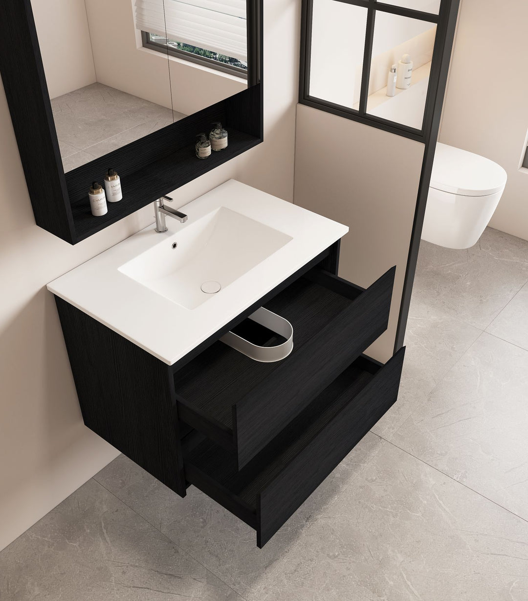 750mm Wall-Hung Vanity - Black Oak