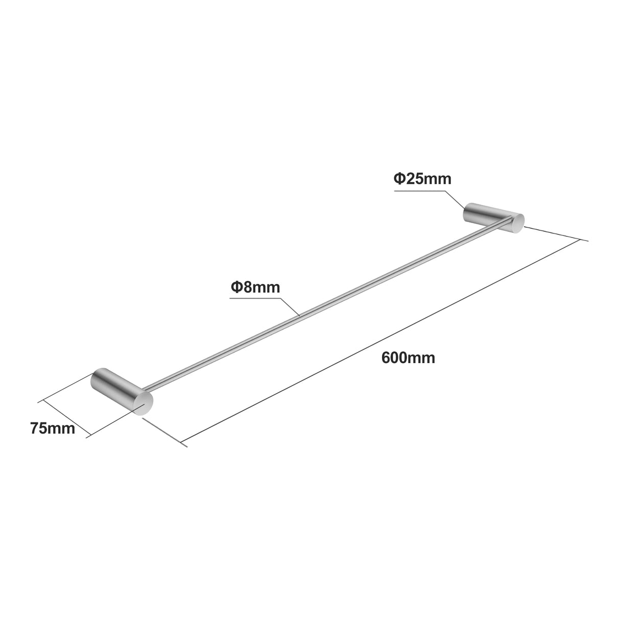 600mm Brushed Nickel Single Towel Rail