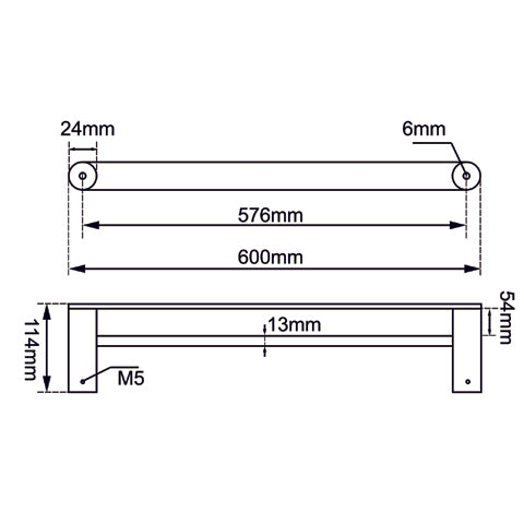 RUSHY - 600mm Gunmetal Double Towel Rail