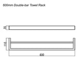 IVANO - 600mm Brushed Brass Double Towel Rail