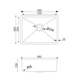 580x440x230mm Gun Metal Grey Stainless Steel Single Bowl Kitchen Sink