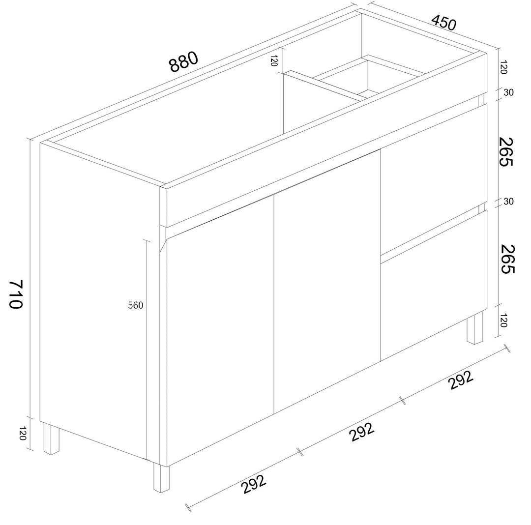 900mm PVC Freestanding Vanity (RHD)