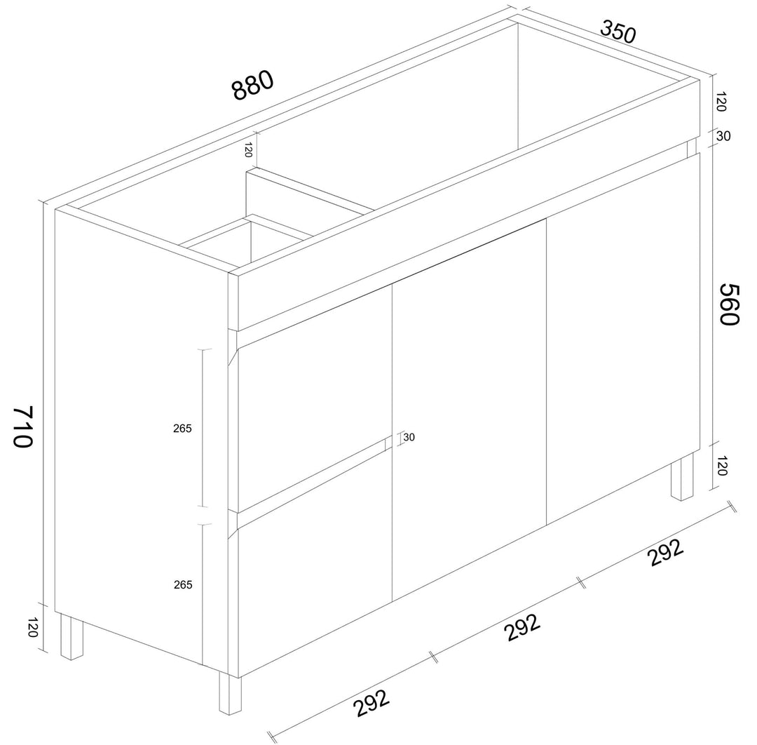 900mm PVC Slim Freestanding Vanity (LHD)