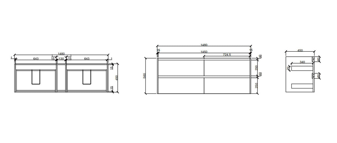 1500mm Wall-Hung Vanity - Black Oak