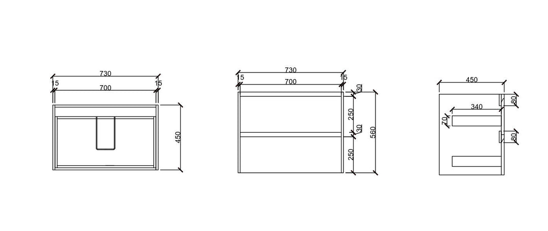 750mm Wall-Hung Vanity - Tas Oak