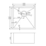 440x440x205mm Brushed Brass Stainless Steel PVD Single Bowl Kitchen Sink