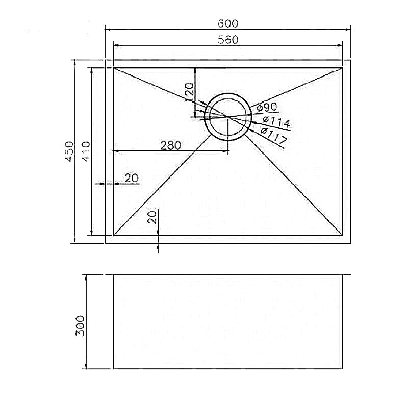 600x450x300mm Brushed Brass Stainless Steel PVD Single Bowl Kitchen Sink