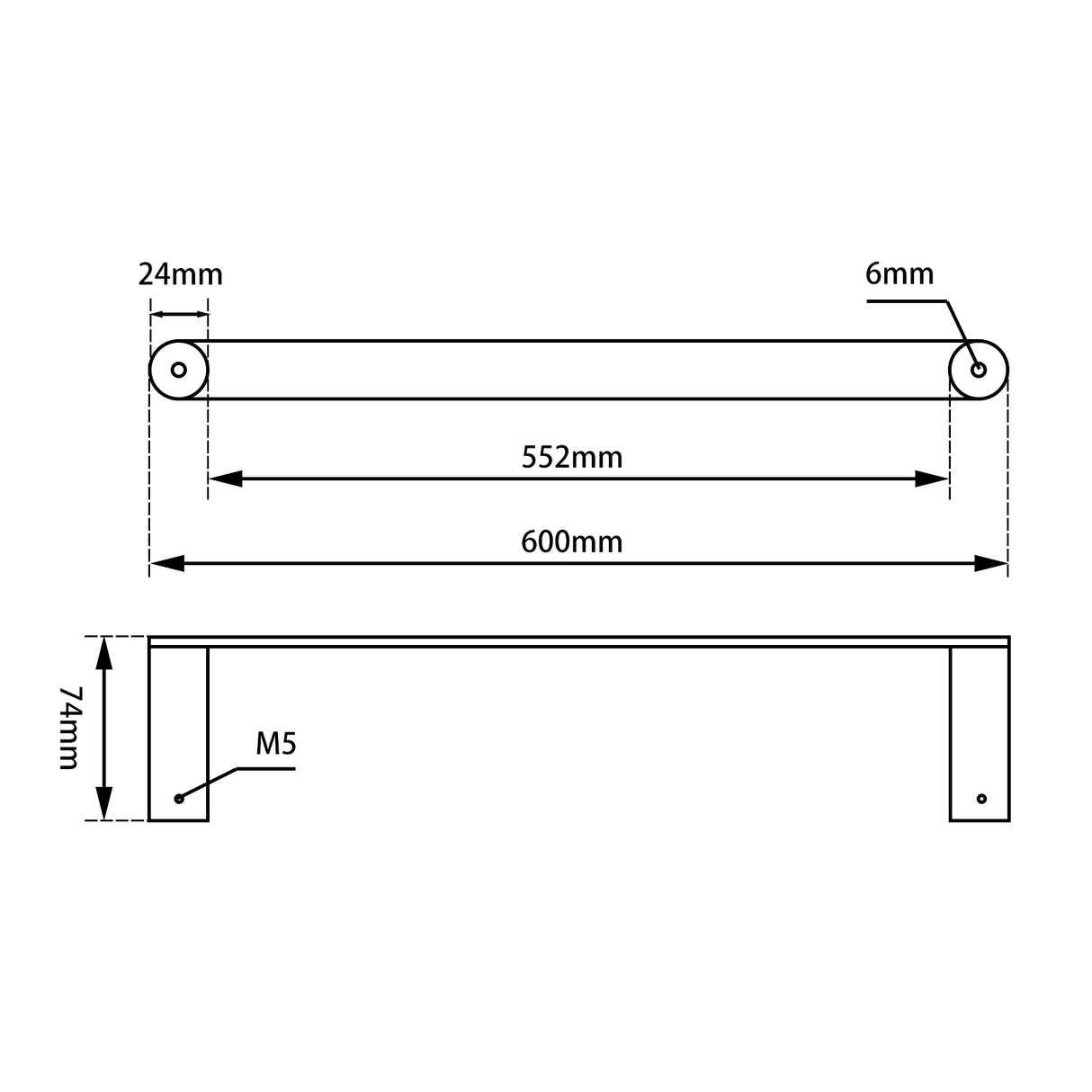 600mm Black & Rose Gold Single Towel Rail